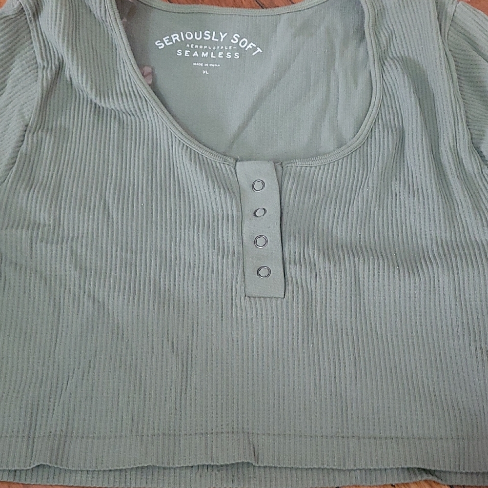 AEROPOSTLE Women's Olive  Green Ribbed Top